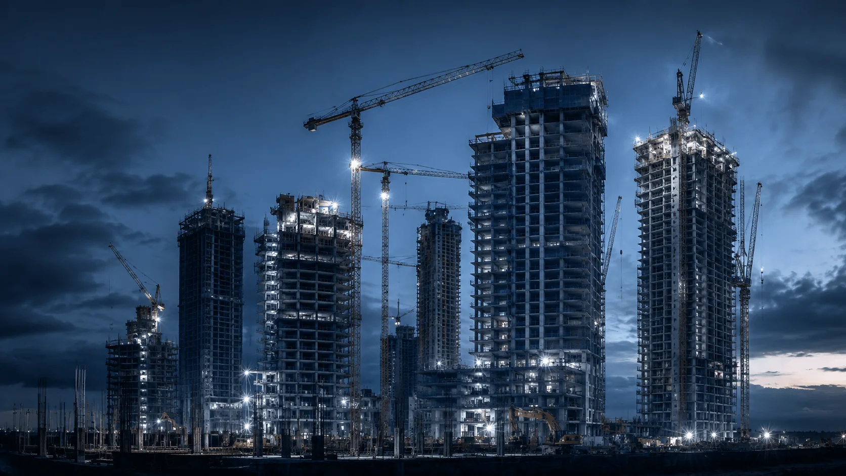 Canteiro de obras com cidade ao fundo